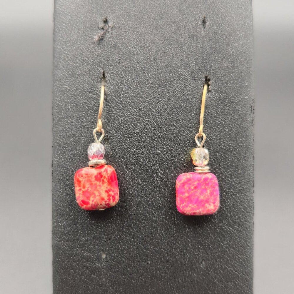 Gold Plated And Copper Jasper Stone Dangle Earrings A6498